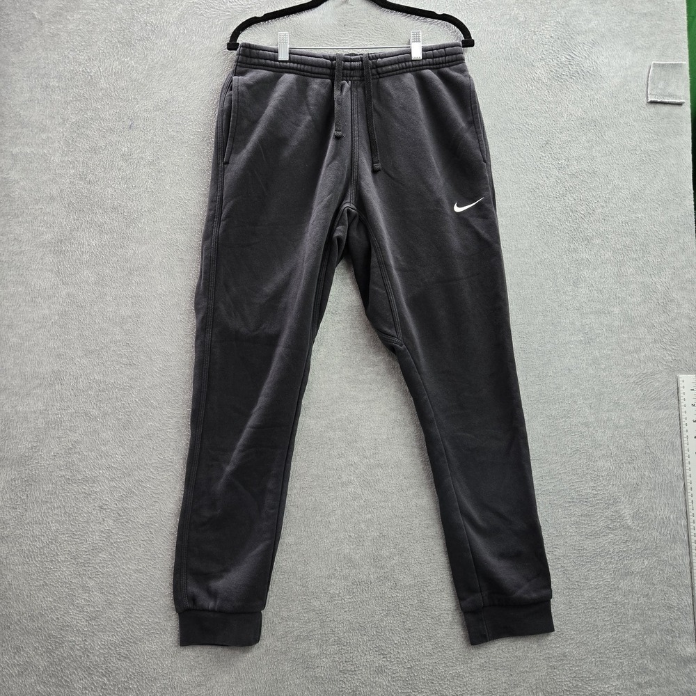 Nike Men Activewear Pants L Black Swoosh Embroidery Sweatpants Logo 28" READ